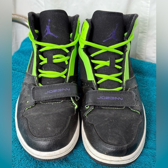 Nike Air Jordan 1 Shoes Black Flash Lime Flight Strap Sz US 10.5 - Picture 8 of 8